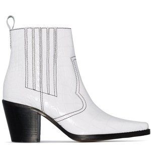 GANNI white Callie 80 leather ankle boots